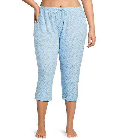 Sleep Sense Plus Size Knit Drop Print Drawstring Tie Coordinating Sleep Capri Pants