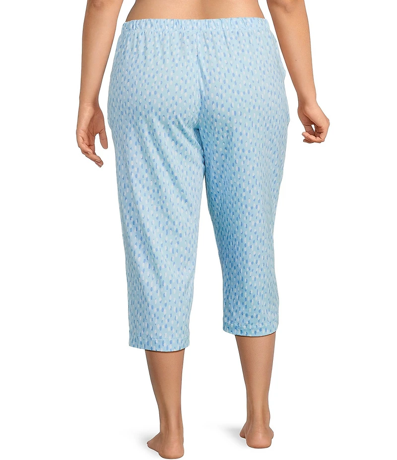 Sleep Sense Plus Size Knit Drop Print Drawstring Tie Coordinating Sleep Capri Pants