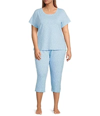 Sleep Sense Plus Size Knit Drop Print Drawstring Tie Coordinating Sleep Capri Pants