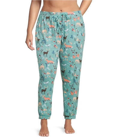 Sleep Sense Plus Size Knit Fall Woods Print Drawstring Tie Coordinating Sleep Joggers