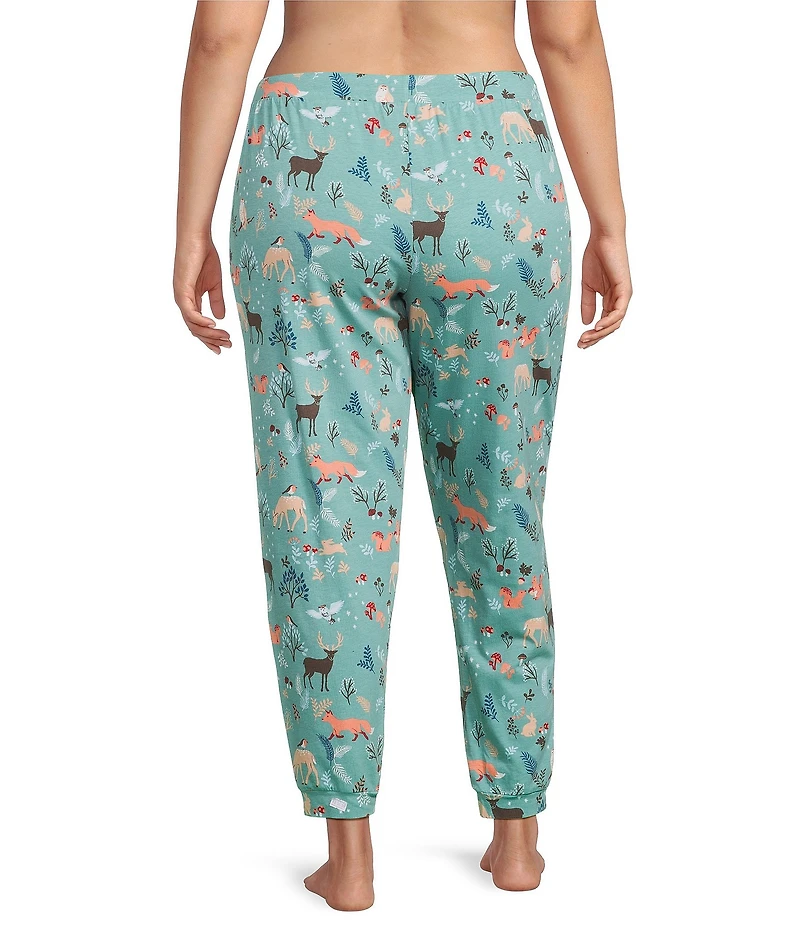 Sleep Sense Plus Size Knit Fall Woods Print Drawstring Tie Coordinating Sleep Joggers
