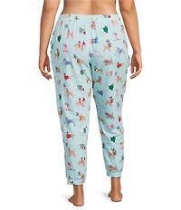 Sleep Sense Plus Size Knit Holiday Dogs Print Drawstring Tie Coordinating Holiday Sleep Joggers