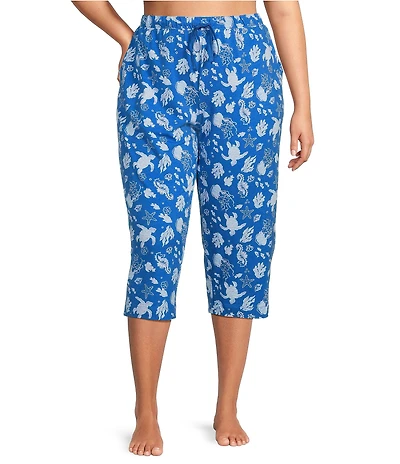 Sleep Sense Plus Size Knit Turtle Print Drawstring Tie Coordinating Sleep Capri Pants