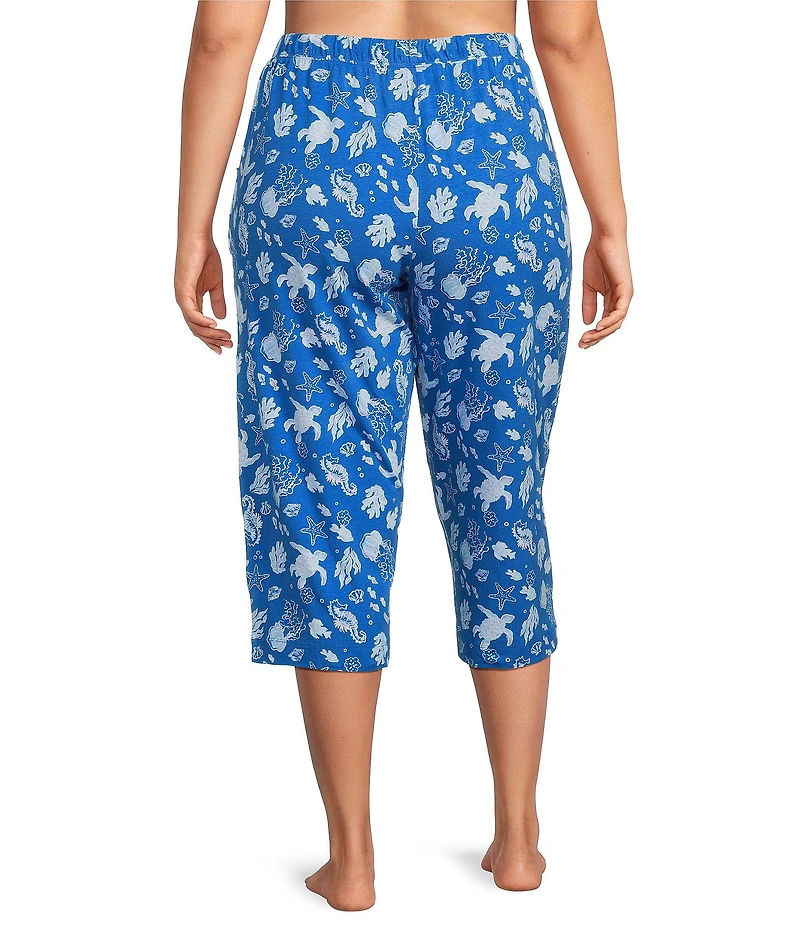 Sleep Sense Plus Size Knit Turtle Print Drawstring Tie Coordinating Sleep Capri Pants