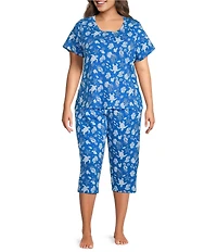 Sleep Sense Plus Size Knit Turtle Print Drawstring Tie Coordinating Sleep Capri Pants