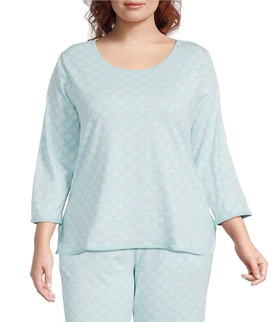 Sleep Sense Plus Size Lily Geo Print Scoop Neck 3/4 Sleeve Knit Coordinating Sleep Top