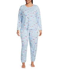 Sleep Sense Plus Size Long Sleeve Crew Neck Knit Snowmen Pals Print Coordinating Sleep Top
