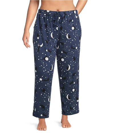 Sleep Sense Plus Size Moonlit Cats Print Coordinating Knit Sleep Pants
