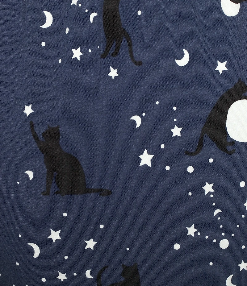 Sleep Sense Plus Size Moonlit Cats Print Coordinating Knit Sleep Pants