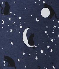 Sleep Sense Plus Size Moonlit Cats Print Short Sleeve Crew Neck Knit Nightshirt