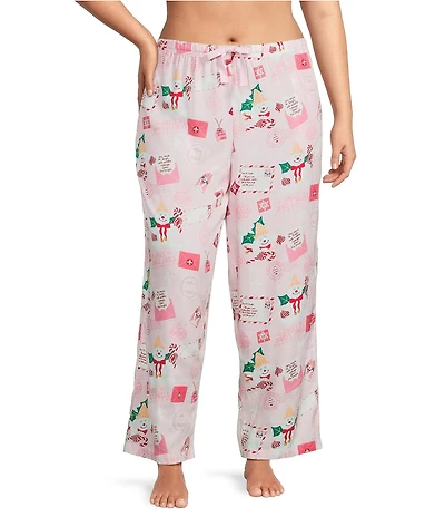 Sleep Sense Plus Size Mr. Bingle Print Woven Twill Drawstring Tie Coordinating Sleep Pants