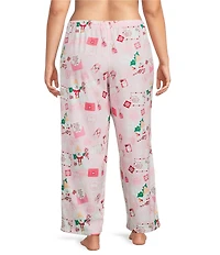 Sleep Sense Plus Size Mr. Bingle Print Woven Twill Drawstring Tie Coordinating Sleep Pants