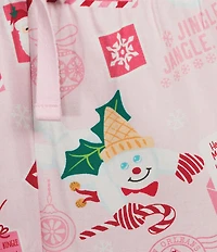 Sleep Sense Plus Size Mr. Bingle Print Woven Twill Drawstring Tie Coordinating Sleep Pants