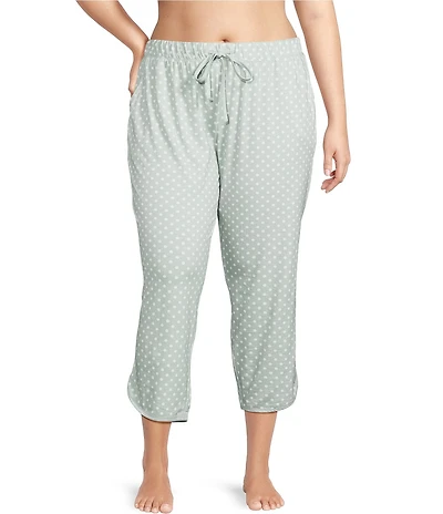 Sleep Sense Plus Size Sage Dot Print Coordinating Knit Sleep Capri Pants
