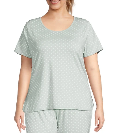 Sleep Sense Plus Size Sage Dot Print Short Sleeve Scoop Neck Knit Coordinating Sleep Top