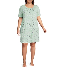 Sleep Sense Plus Size Sheep Print Short Sleeve Crew Neck Knit Nightgown