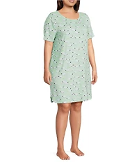 Sleep Sense Plus Size Sheep Print Short Sleeve Crew Neck Knit Nightgown