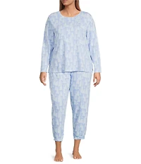 Sleep Sense Plus Size Snowy Trees Print Knit Long Sleeve Crew Neck Coordinating Holiday Sleep Top