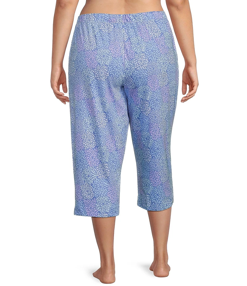 Sleep Sense Plus Size Spring Mums Knit Print Drawstring Tie Coordinating Sleep Capri Pants