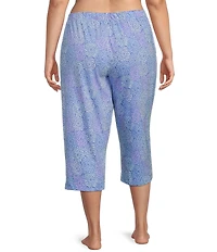 Sleep Sense Plus Size Spring Mums Knit Print Drawstring Tie Coordinating Sleep Capri Pants