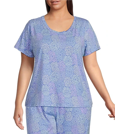 Sleep Sense Plus Size Spring Mums Print Short Sleeve Scoop Neck Coordinating Sleep Top