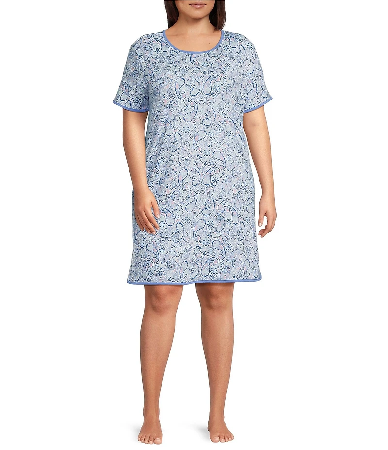 Sleep Sense Plus Size Sweet Paisley Print Short Sleeve Crew Neck Knit Sleep Shirt