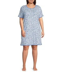 Sleep Sense Plus Size Sweet Paisley Print Short Sleeve Crew Neck Knit Sleep Shirt