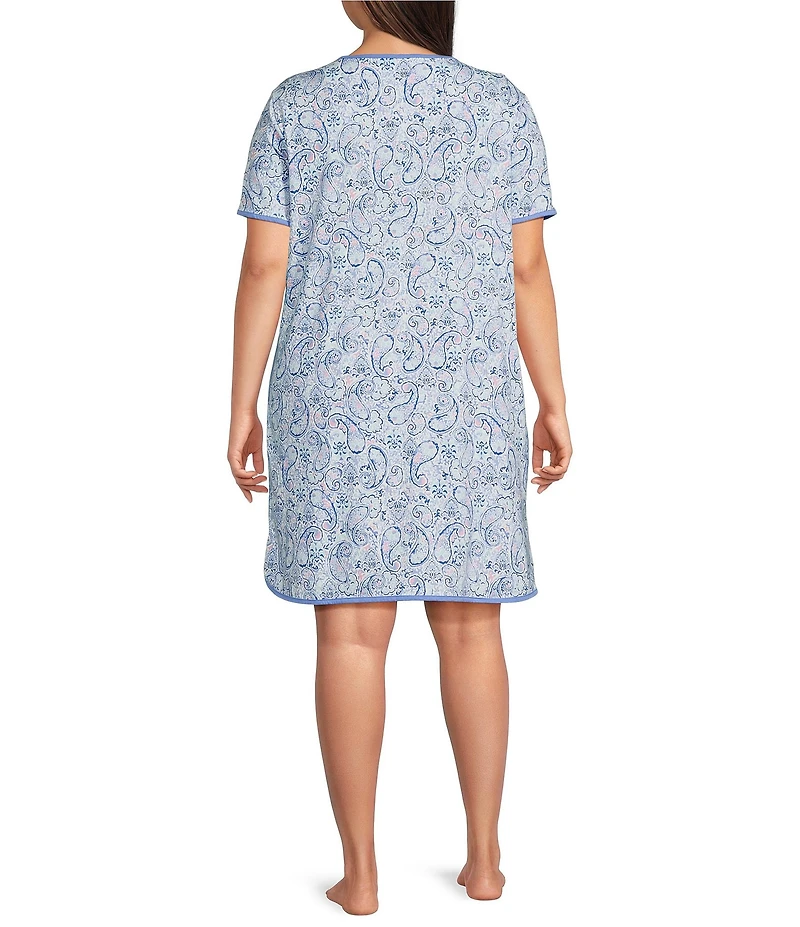 Sleep Sense Plus Size Sweet Paisley Print Short Sleeve Crew Neck Knit Sleep Shirt