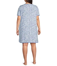 Sleep Sense Plus Size Sweet Paisley Print Short Sleeve Crew Neck Knit Sleep Shirt