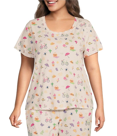 Sleep Sense Plus Size Toss Spring Print Short Sleeve Scoop Neck Coordinating Sleep Top