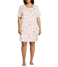 Sleep Sense Plus Size Tossed Fall Print Short Sleeve Crew Neck Knit Nightshirt