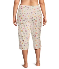 Sleep Sense Plus Size Tossed Spring Knit Print Drawstring Tie Coordinating Sleep Capri Pants