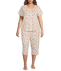 Sleep Sense Plus Size Tossed Spring Knit Print Drawstring Tie Coordinating Sleep Capri Pants