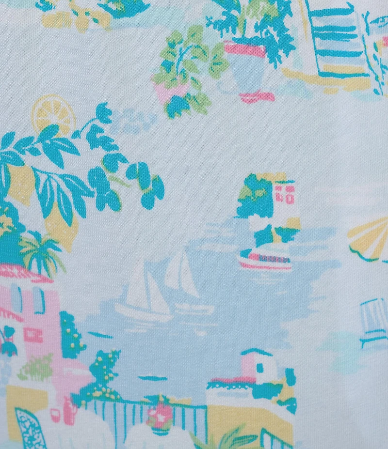 Sleep Sense Plus Size Vacay Toile Knit Print Drawstring Tie Coordinating Sleep Capri Pants