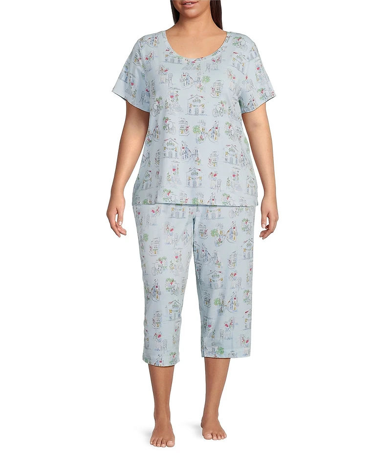 Sleep Sense Plus Size Vacay Toile Print Short Sleeve Scoop Neck Coordinating Sleep Top