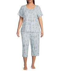 Sleep Sense Plus Size Vacay Toile Print Short Sleeve Scoop Neck Coordinating Sleep Top