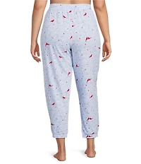 Sleep Sense Plus Size Winter Birds Print Knit Drawstring Tie Coordinating Holiday Sleep Joggers