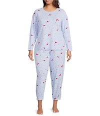 Sleep Sense Plus Size Winter Birds Print Knit Drawstring Tie Coordinating Holiday Sleep Joggers
