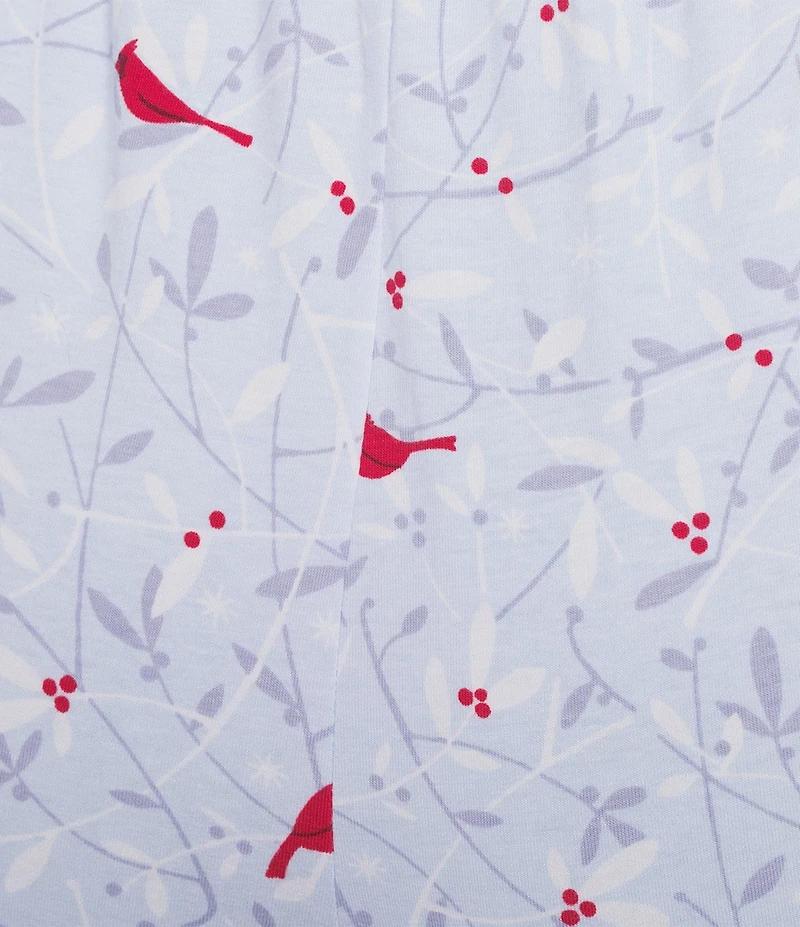 Sleep Sense Plus Size Winter Birds Print Knit Drawstring Tie Coordinating Holiday Sleep Joggers