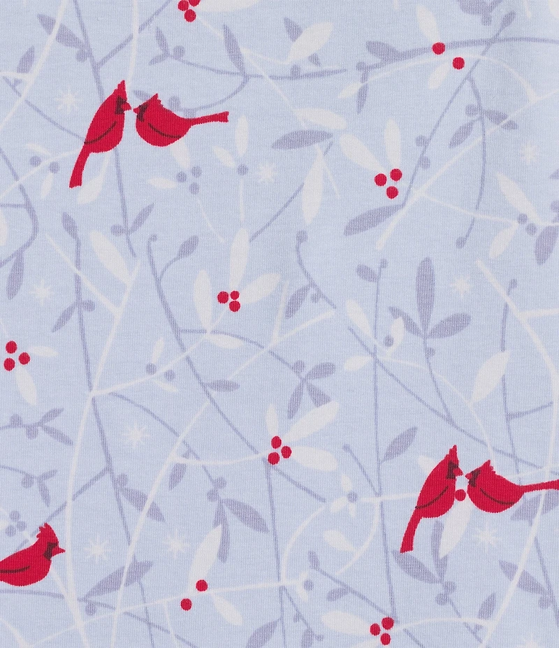 Sleep Sense Plus Size Winter Birds Print Knit Long Sleeve Crew Neck Coordinating Holiday Sleep Top