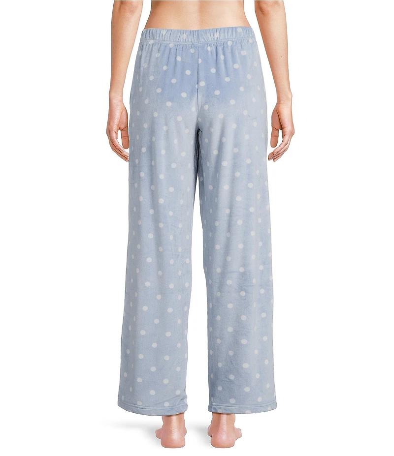 Sleep Sense Polka Dot Print Velour Drawstring Elastic Waist Coordinating Sleep Pants