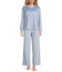 Sleep Sense Polka Dot Print Velour Drawstring Elastic Waist Coordinating Sleep Pants