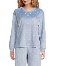 Sleep Sense Polka Dot Print Velour Long Sleeve Crew Neck Coordinating Sleep Top