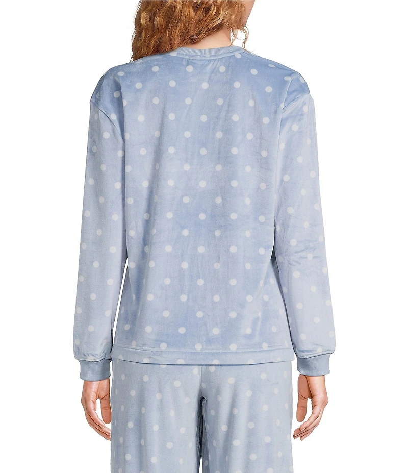 Sleep Sense Polka Dot Print Velour Long Sleeve Crew Neck Coordinating Sleep Top