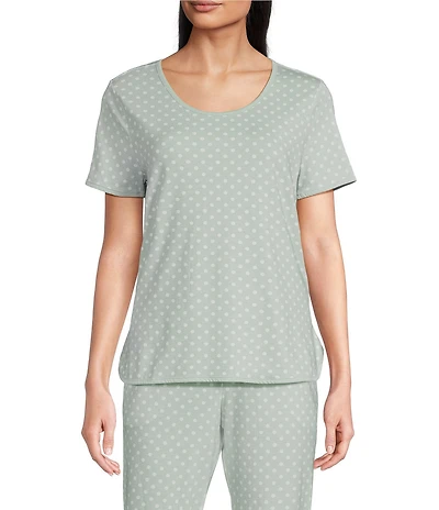 Sleep Sense Sage Dot Print Short Sleeve Scoop Neck Knit Coordinating Sleep Top