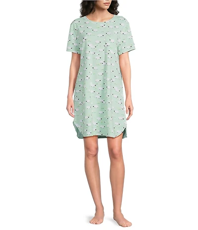 Sleep Sense Sheep Print Short Sleeve Crew Neck Knit Nightgown