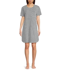 Sleep Sense Short Sleeve Crew Neck Geo Print Knit Nightgown