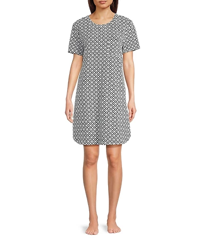 Sleep Sense Short Sleeve Crew Neck Geo Print Knit Nightgown