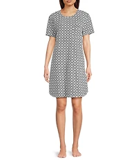 Sleep Sense Short Sleeve Crew Neck Geo Print Knit Nightgown