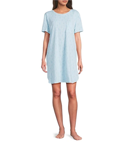 Sleep Sense Short Sleeve Crew Neck Rain Drops Print Knit Nightgown